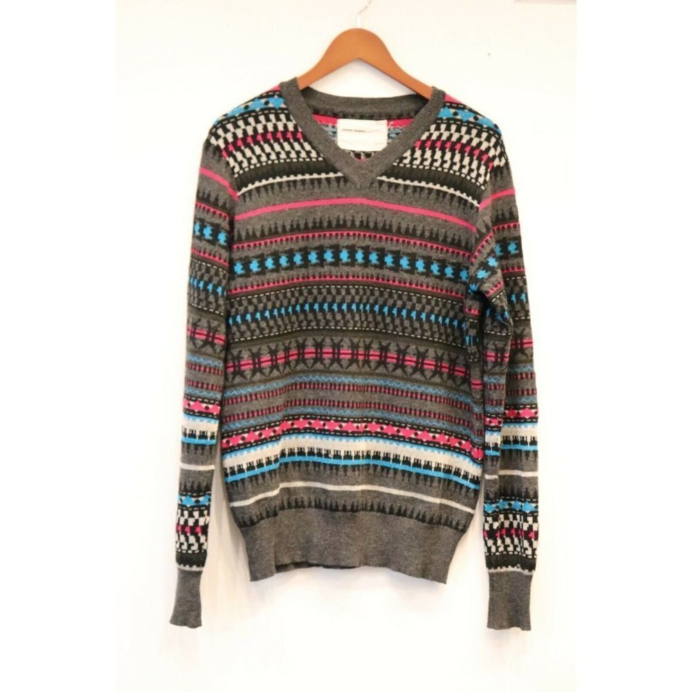 Nozomi Ishiguro Men's Medium Gray Pullover Sweater Japanese Knit Striped Jumper